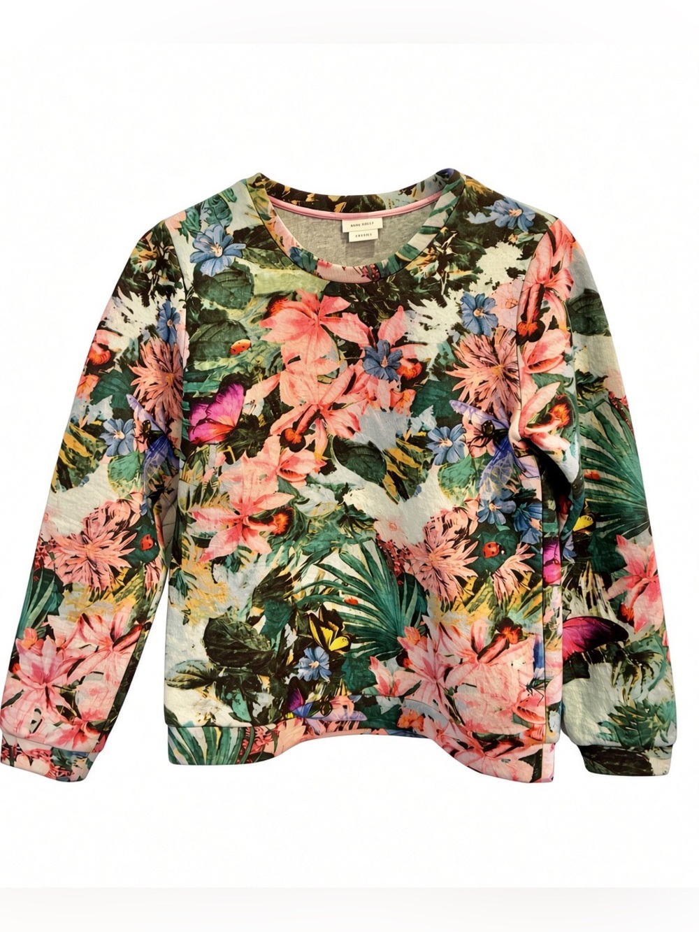 RARE Miss Sixty French terry crewneck top floral insect colourful print SZ small